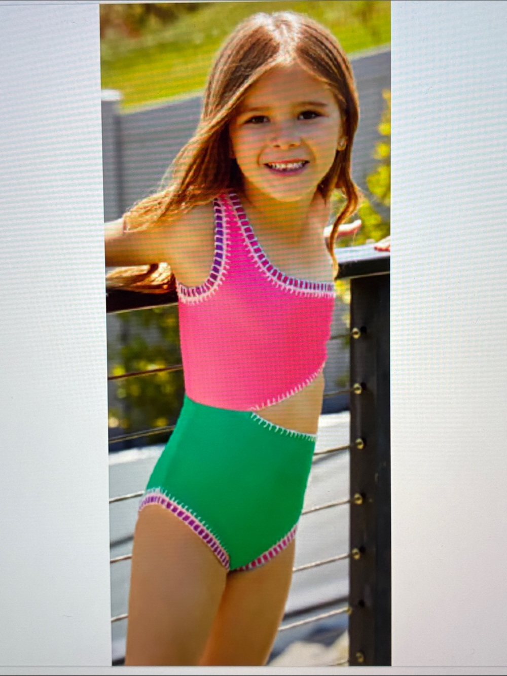Girls Two-Tone Pink & Green One-Piece Swimsuit - Unbranded